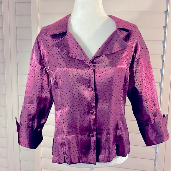 Dress Barn Sparkly Deep Wine Fancy Blouse. Size M - Picture 4 of 8